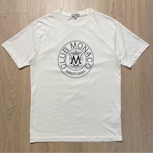 Club Monaco Heritage Crest Cream Short Sleeve T-Shirt Mens XS Preppy Casual Ivy